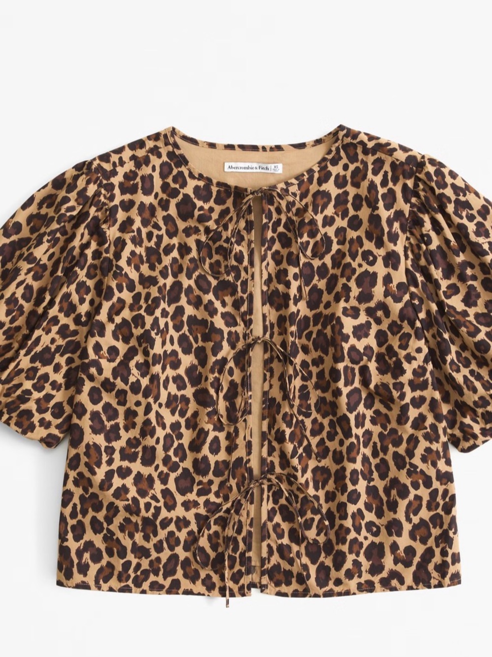 Abercrombie & Fitch Leopard Print Tie-Front Top - Tan & Black